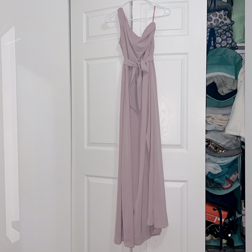 SHEIN Light pink one shoulder thigh slit maxi dress